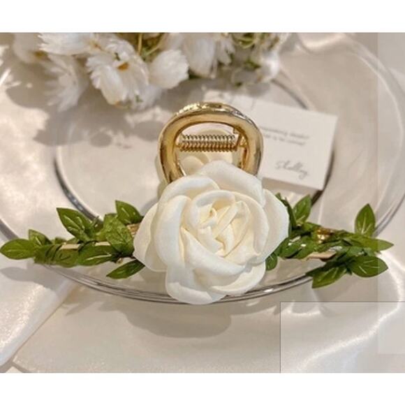 Retail $25 Satin Camellia Flower Gold Hairclip*BEAUTIFUL*WEDDING READY - Picture 1 of 3